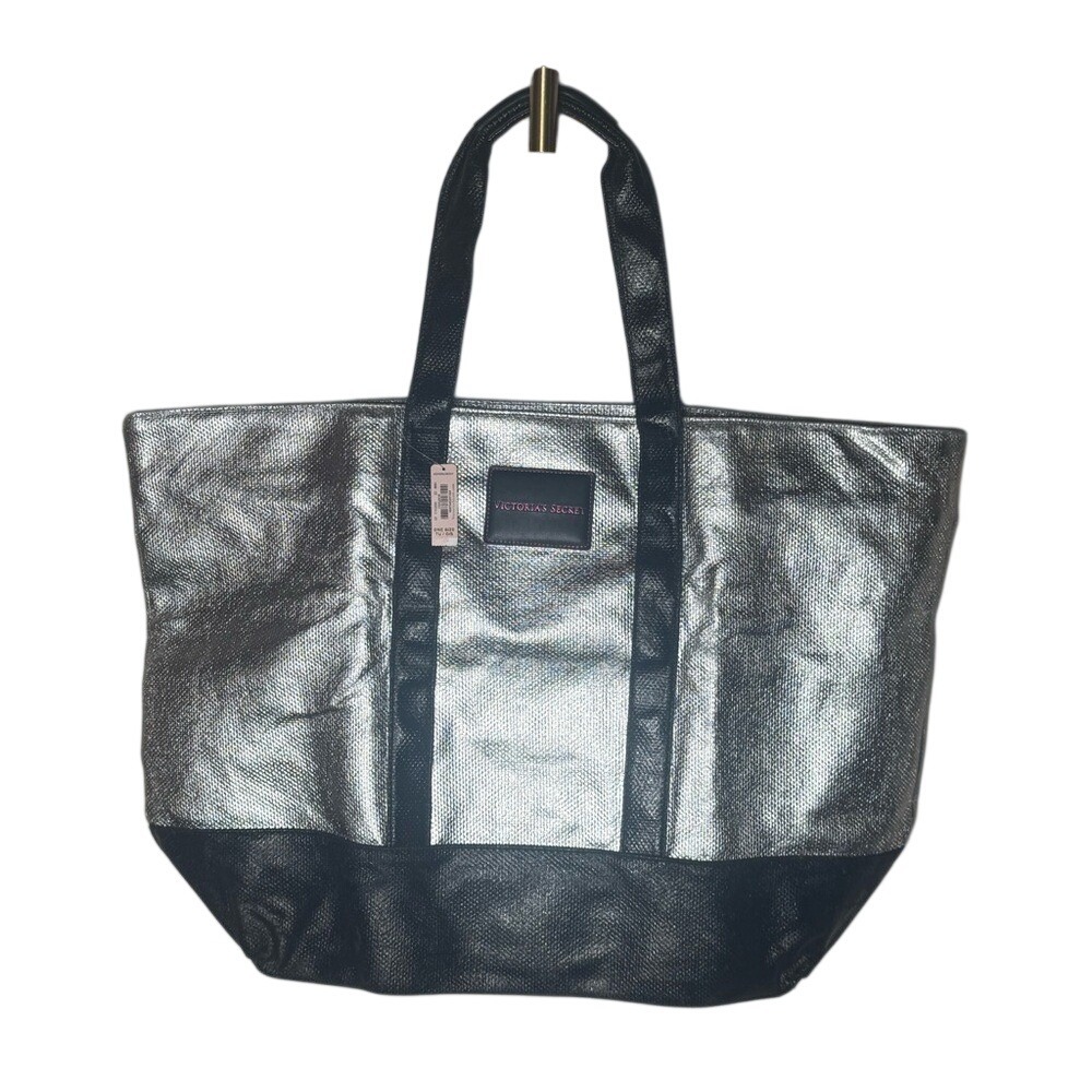 Victoria's Secret Metallic Silver Y2K Tote Bag Large Shoulder Bag NWT McBling